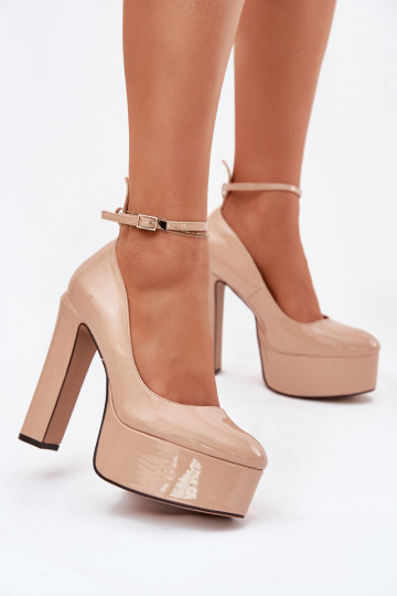 Zapatos lustrados con tacón alto y plataforma Nianka color arena 2