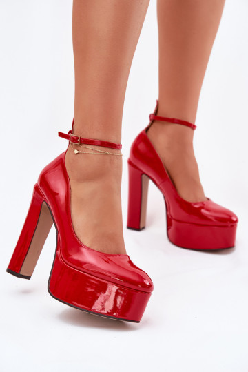 con efecto barniz Zapatos en un puesto alto y plataforma color rojo Nianka 2