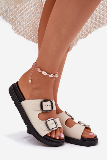 zapatillas de mujer con hebillas con una plataforma beige Elamas