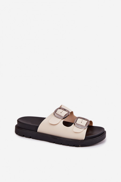 zapatillas de mujer con hebillas con una plataforma beige Elamas