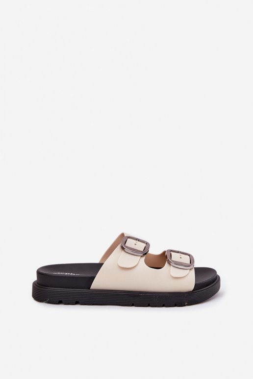 zapatillas de mujer con hebillas con una plataforma beige Elamas