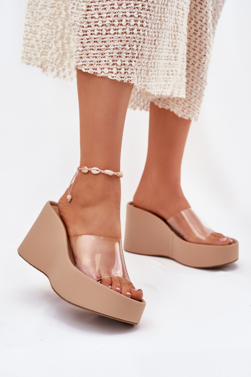 zapatillas de mujer en una cuña Z Transparentnym Tirasem beige Zolretia