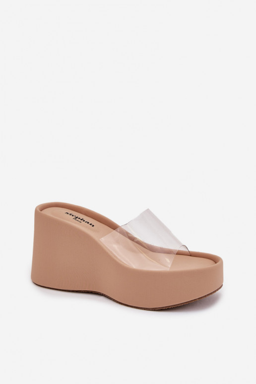 zapatillas de mujer en una cuña Z Transparentnym Tirasem beige Zolretia