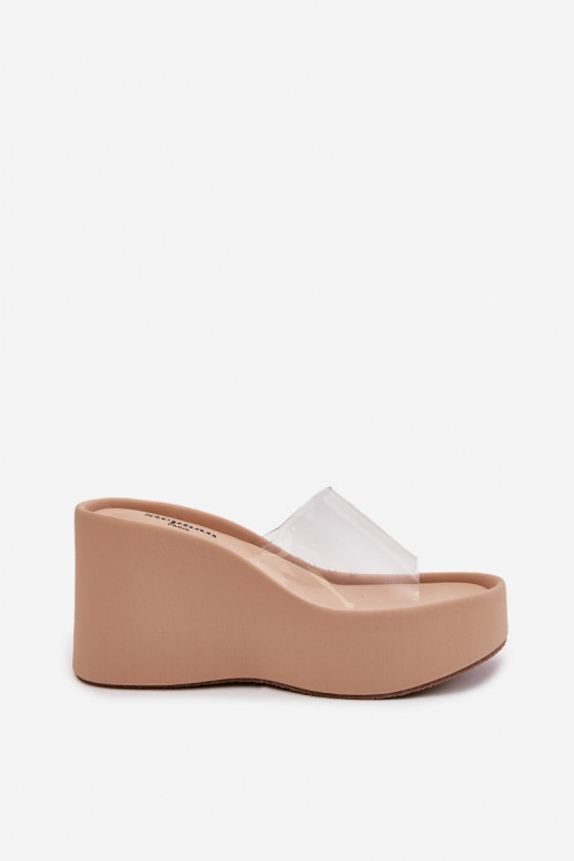 zapatillas de mujer en una cuña Z Transparentnym Tirasem beige Zolretia