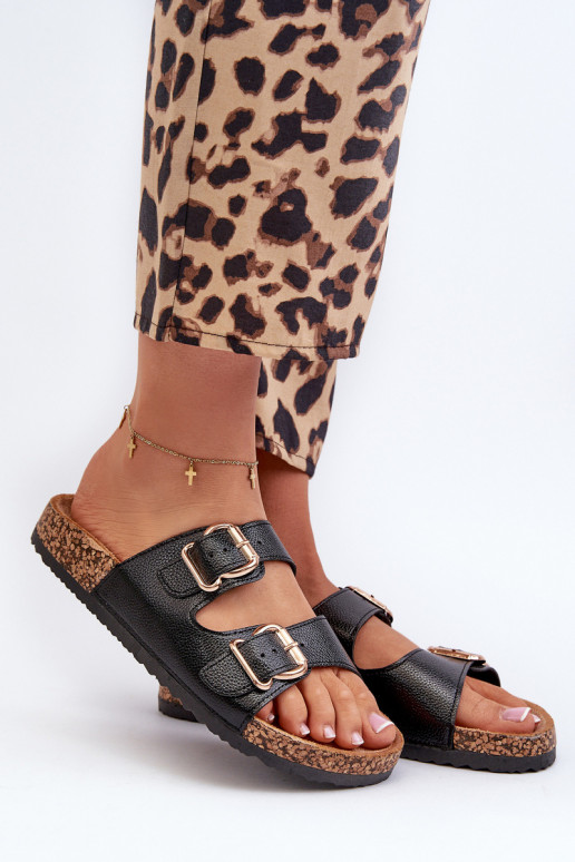 zapatillas de mujer con hebillas de color negro Fronila