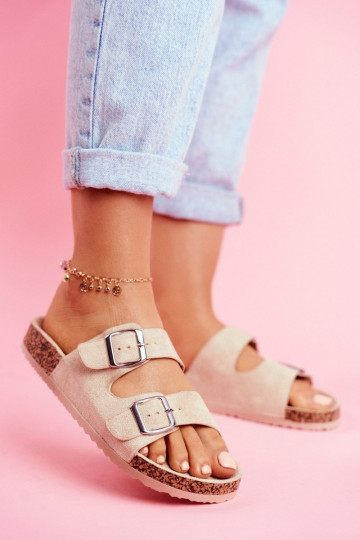 Femenino Zapatillas En Korek con hebillas beige Si Senor