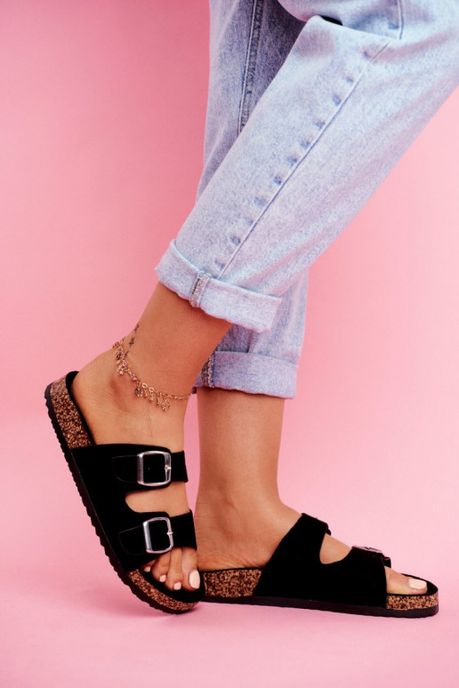 Femenino Zapatillas En Korek con hebillas de color negro Si Senor