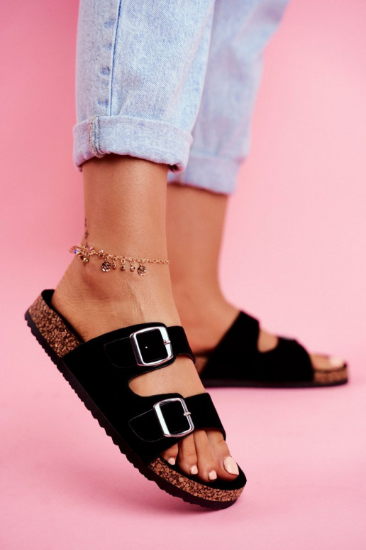 Femenino Zapatillas En Korek con hebillas de color negro Si Senor