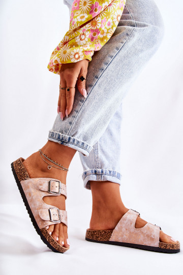 Chanclas de mujer con suela de corcho y hebillas Vivio color oro rosa 2