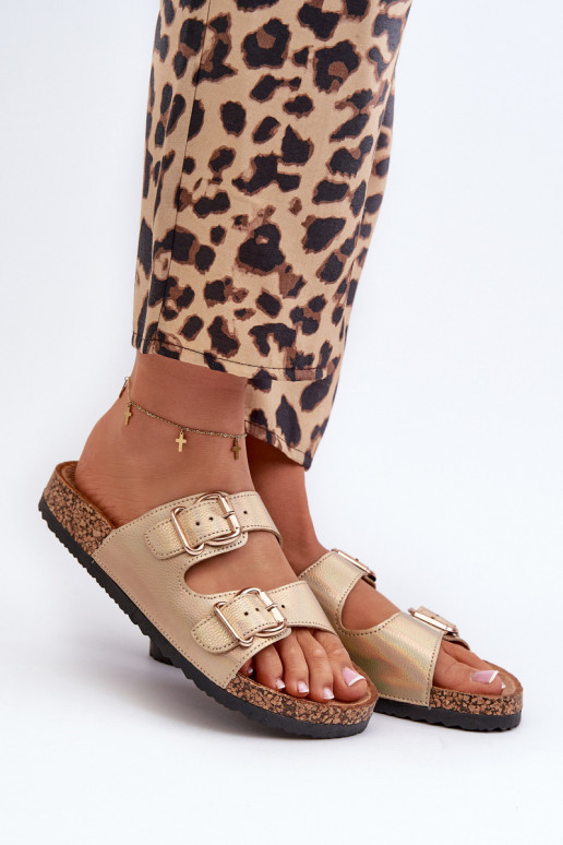 zapatillas de mujer con hebillas color dorado Fronila