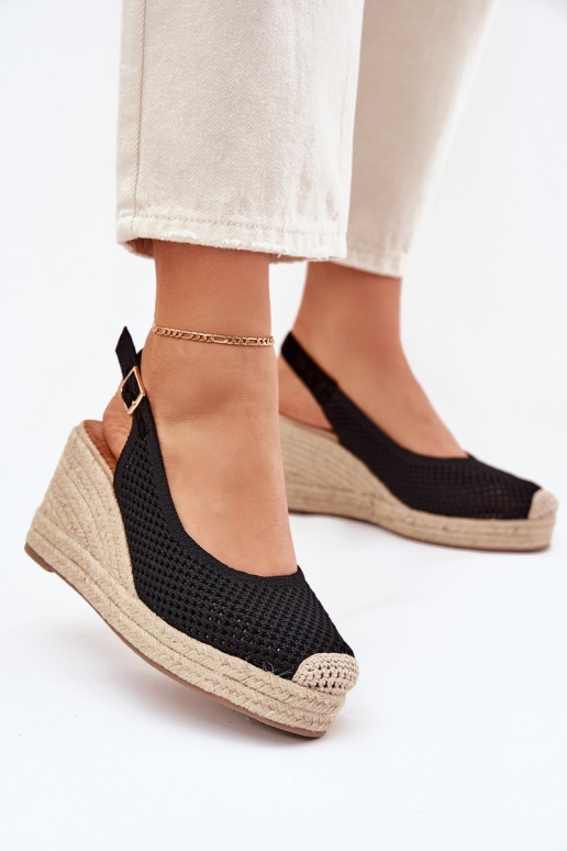 Sandalias de mujer en una cuña Con Trenza de color negro Tulliata Sandalias de mujer en una cuña Con Trenza de color negro Tulliata