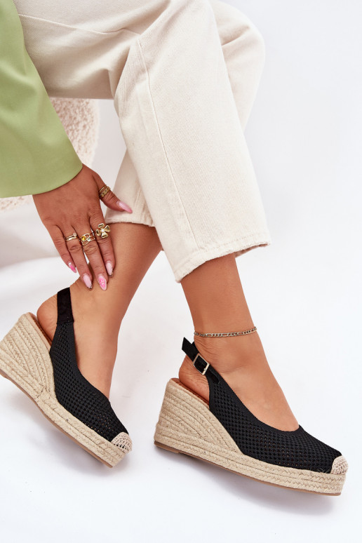 Sandalias de mujer en una cuña Con Trenza de color negro Tulliata Sandalias de mujer en una cuña Con Trenza de color negro Tulliata