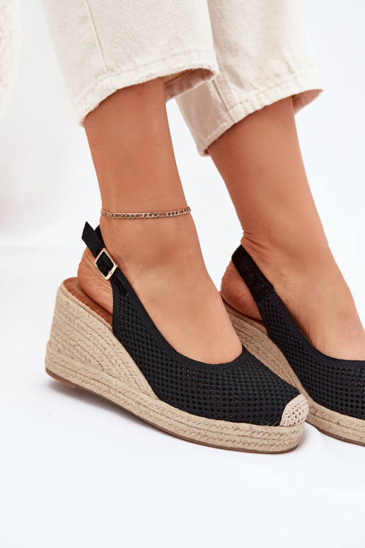 Sandalias de mujer en una cuña Con Trenza de color negro Tulliata Sandalias de mujer en una cuña Con Trenza de color negro Tulliata