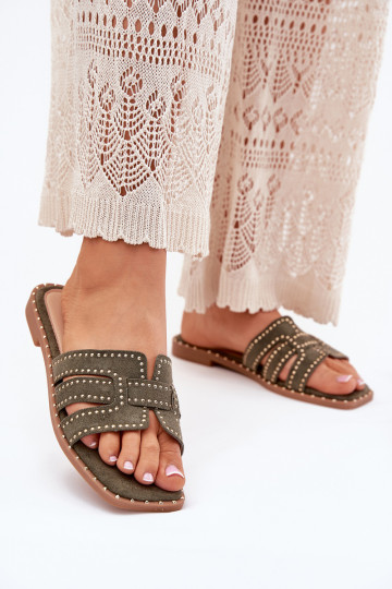 Decorado Zapatillas con tacones anchos color verde Anniles