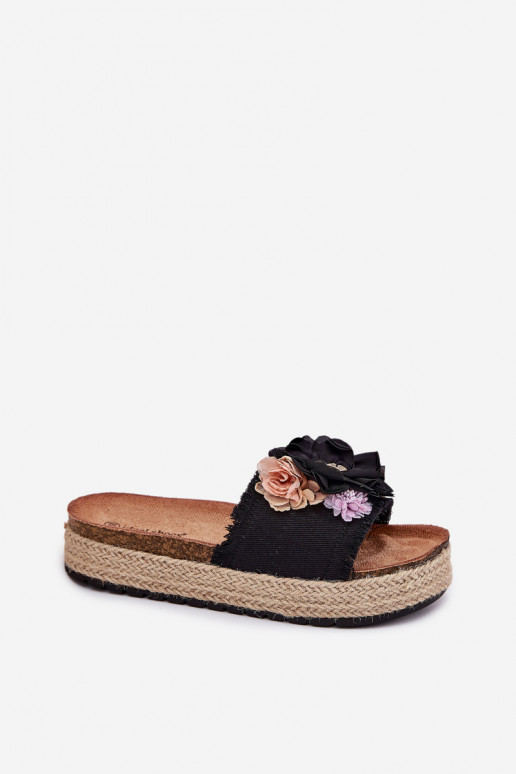 zapatillas de mujer con flores con una plataforma Con Trenza de color negro Zenvanis