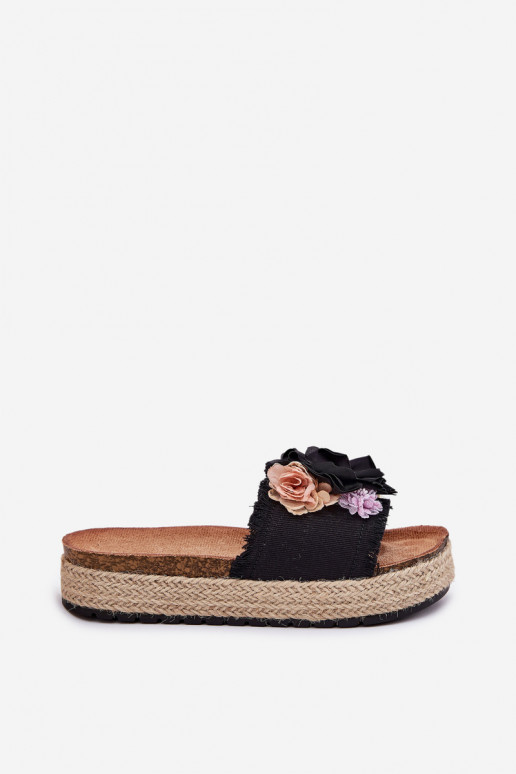zapatillas de mujer con flores con una plataforma Con Trenza de color negro Zenvanis