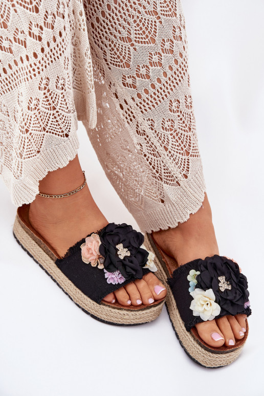 zapatillas de mujer con flores con una plataforma Con Trenza de color negro Zenvanis