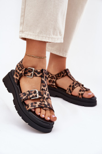 Sandalias de mujer de piel sintética con hebillas Jeneliena con estampado de leopardo 2
