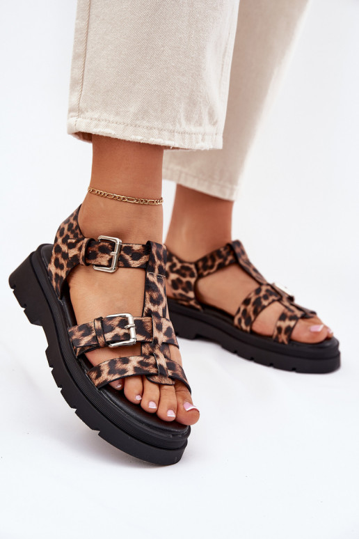 Sandalias de mujer Eko Piel con hebillas con estampados de piel de leopardo Jeneliena Sandalias de mujer Eko Piel con hebillas con estampados de piel de leopardo Jeneliena