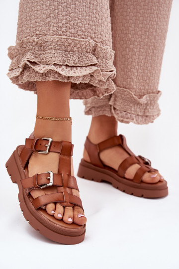 Sandalias de mujer Eko Piel con hebillas color marrón Jeneliena
