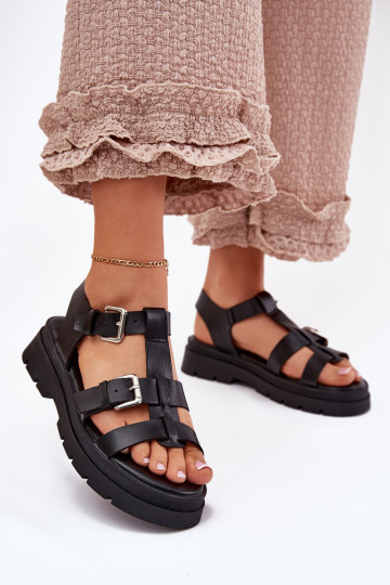 Sandalias de mujer Eko Piel con hebillas de color negro Jeneliena