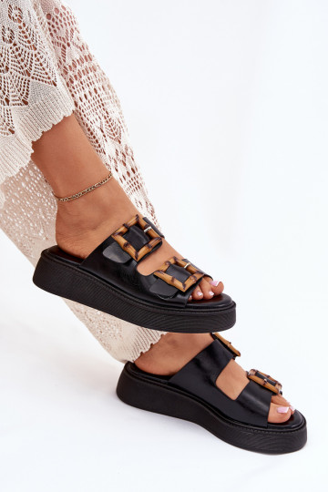 Eko Zapatillas de cuero Femenino con una plataforma con hebillas de color negro Xanivia