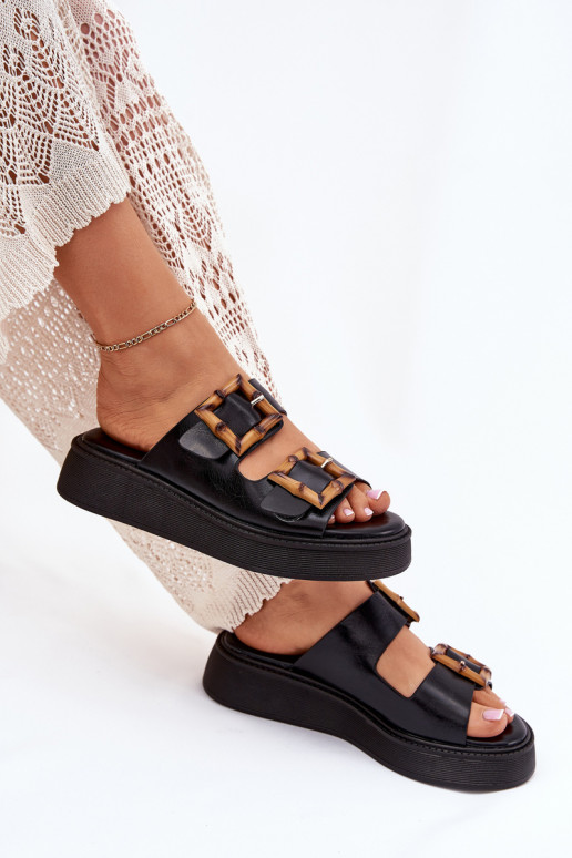 Eko Zapatillas de cuero Femenino con una plataforma con hebillas de color negro Xanivia