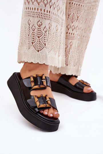 Eko Zapatillas de cuero Femenino con una plataforma con hebillas de color negro Xanivia 2