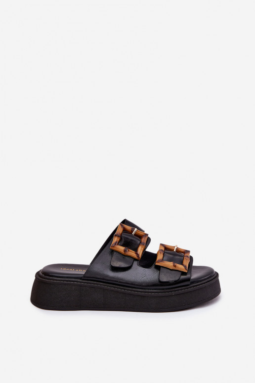 Eko Zapatillas de cuero Femenino con una plataforma con hebillas de color negro Xanivia