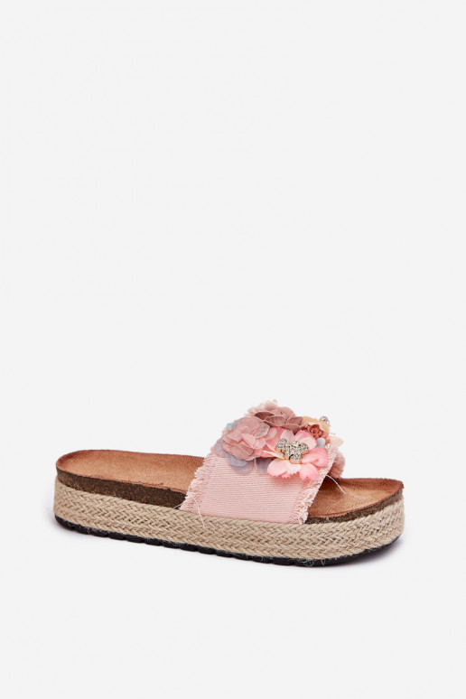 zapatillas de mujer con una plataforma Con Trenza I con motivos floraleskami color rosa Chellia
