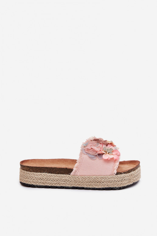 zapatillas de mujer con una plataforma Con Trenza I con motivos floraleskami color rosa Chellia