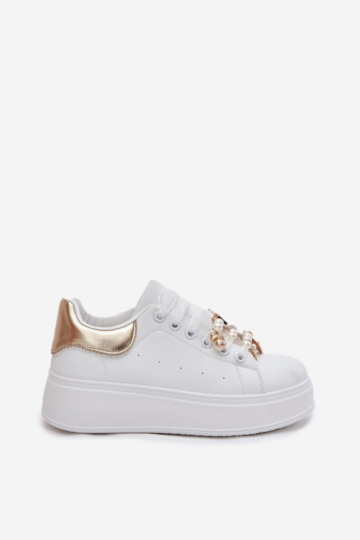 Zapatillas modelo zapatos. Femenino con una plataforma Z Przypinkami Blanco-color dorado Ocerdia Zapatillas modelo zapatos. Femenino con una plataforma Z Przypinkami Blanco-color dorado Ocerdia
