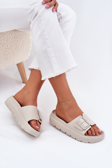 zapatillas de mujer Zapatillas ligeras con una plataforma con hebillas beige Viasara