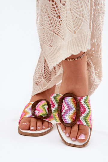 Chanclas de mujer planas decoradas con hebillas LuĮam color blanco 2