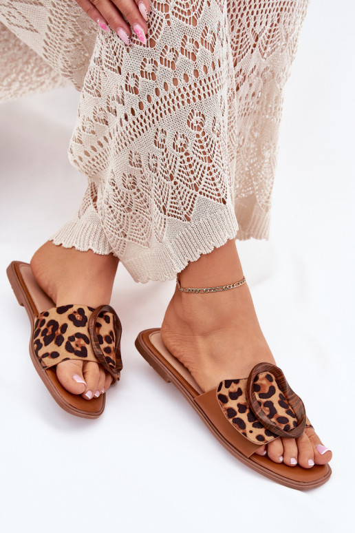 Zapatillas apartamento de mujeres para decorar con hebillas con estampados de piel de leopardo LuAam