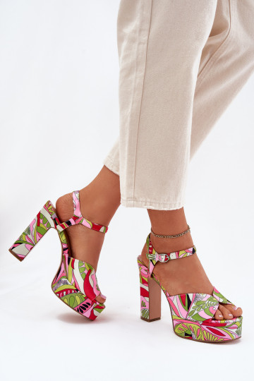 Estampado sandalias con tacones y plataforma rosa-color verde Slaria