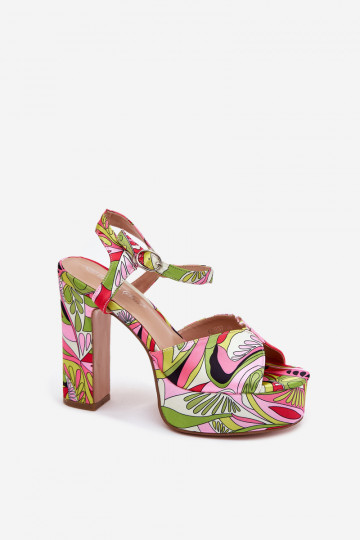 Sandalias estampadas de tacón y plataforma Slaria color rosa y verde 2