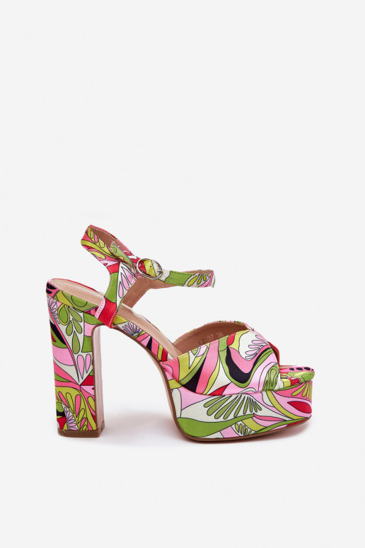 Estampado sandalias con tacones y plataforma rosa-color verde Slaria