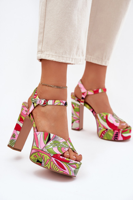 Estampado sandalias con tacones y plataforma rosa-color verde Slaria