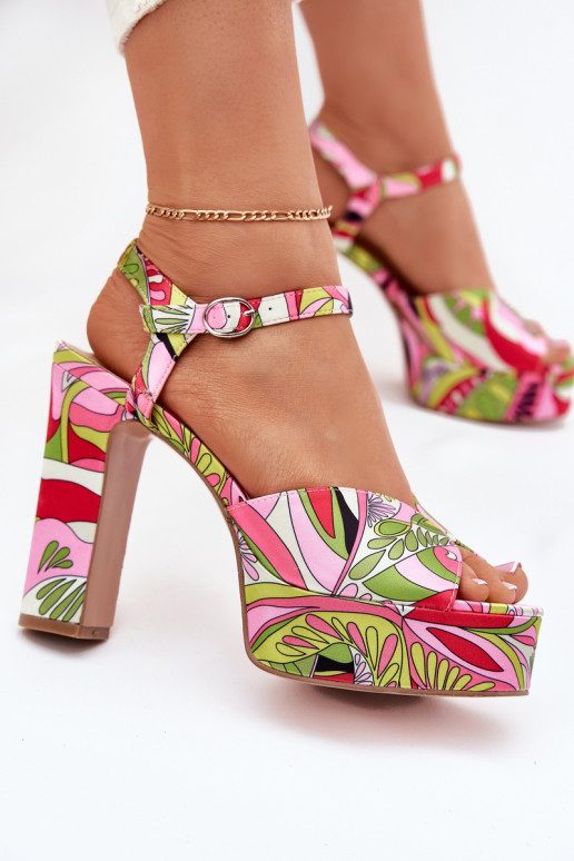Estampado sandalias con tacones y plataforma rosa-color verde Slaria