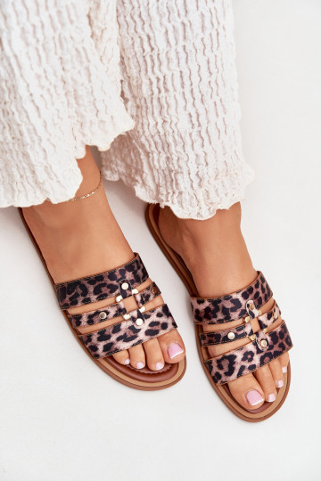 Zapatillas planas de mujer con detalles dorados Noroti con estampado de leopardo