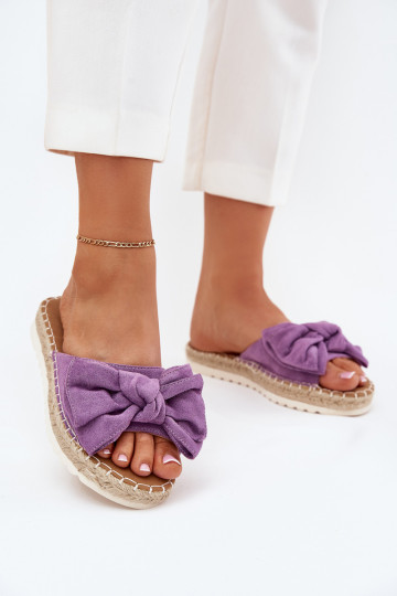 Zapatillas de mujer moradas con plataforma, elementos trenzados y lazo "Alpireda"