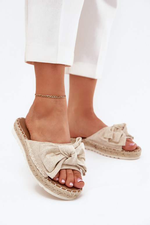 zapatillas de mujer con una plataforma Con Trenza I Kokardką beige Alpireda