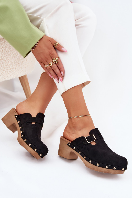 Zapatillas Zuecos Femenino con tacones con hebillas de color negro Veldexina