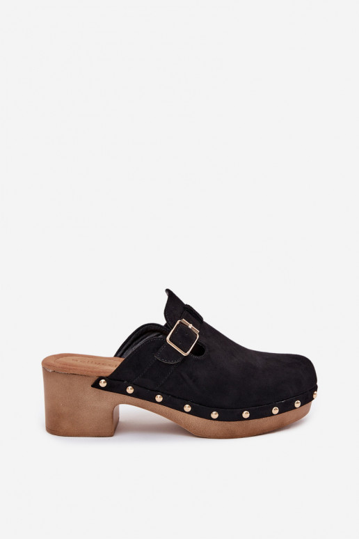 Zapatillas Zuecos Femenino con tacones con hebillas de color negro Veldexina