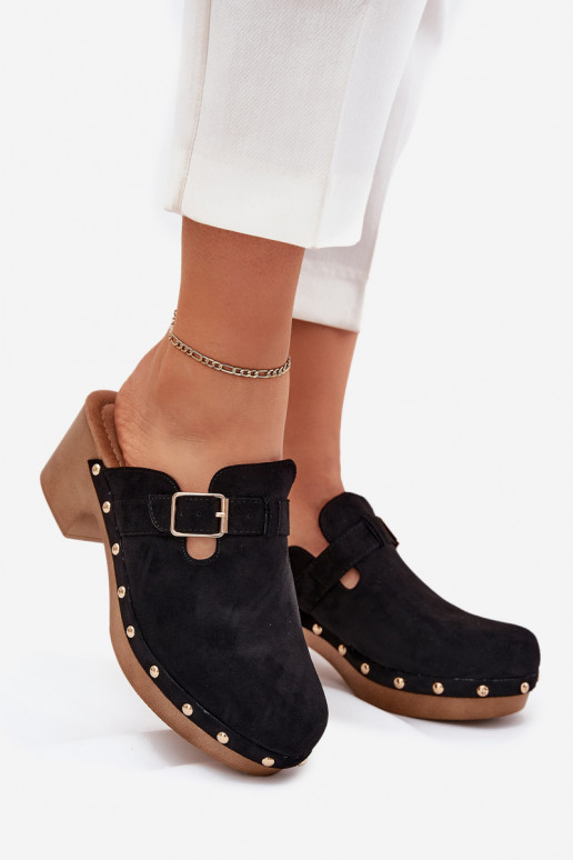 Zapatillas Zuecos Femenino con tacones con hebillas de color negro Veldexina