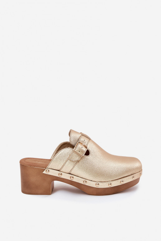 Zapatillas Zuecos Femenino con tacones con hebillas color dorado Veldexina