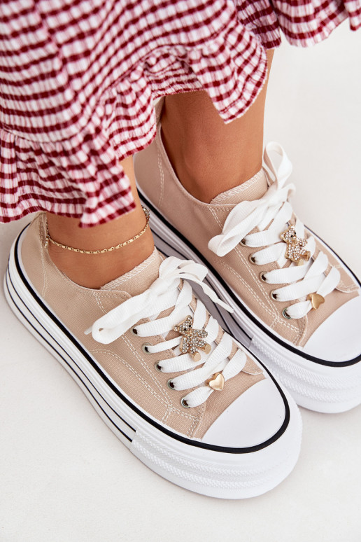 Zapatos de ocio con una plataforma Ze color doradomi Przypinkami beige Fiorina