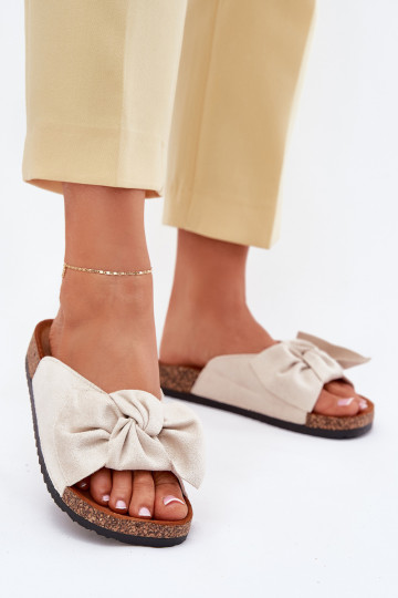Chanclas color arena para mujer "Seressa" con suela de corcho y lazo