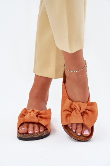 Chanclas naranjas para mujer "Seressa" con suela de corcho y lazo 2